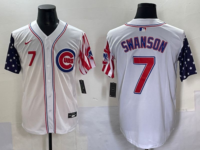 Men 2025 Chicago Cubs #7 Swanson White a generation of national flags Joint Name Nike MLB Jersey style 44